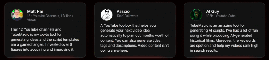 Tube Magic dashboard showing YouTube automation features by Matt Par