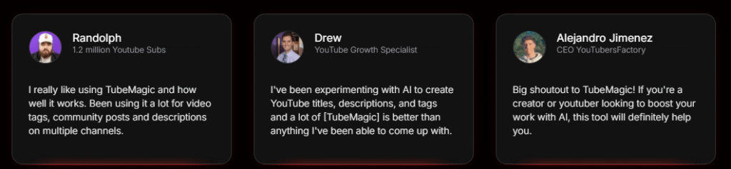 Randolph YouTuber testimonial for Tube Magic AI software